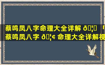 蔡鸣凤八字命理大全详解 🦉 「蔡鸣凤八字 🦢 命理大全详解视频」